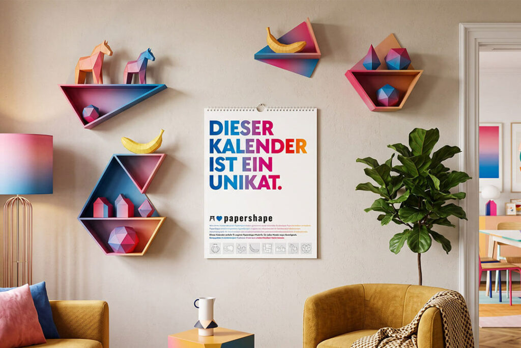 Wandkalender Dieser Kalender ist ein Unikat 2027 mit bunten Papierskulpturen von PaperShape